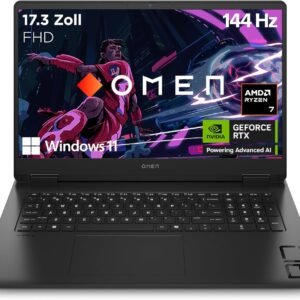 HP Omen Gaming Laptop, 17.3 Inch FHD Display – 144 Hz, AMD Ryzen 7 8845HS, 16GB DDR5 RAM (2x8GB), 1TB SSD, NVIDIA GeForce RTX 4060 (8GB)