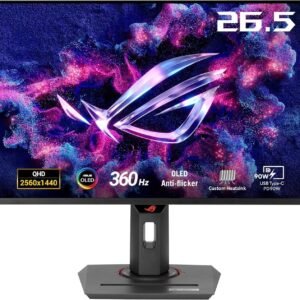 ASUS ROG Strix OLED XG27ACDNG – 27 Zoll WQHD-Gaming-Monitor – 360 Hz, 0,03 ms GtG, G-Sync, FreeSync, AdaptiveSync, DisplayHDR 400 – QD-OLED, 16:9, DP 1.4 DSC, HDMI 2.1, USB-C mit 90 W, USB-Hub, Ergo
